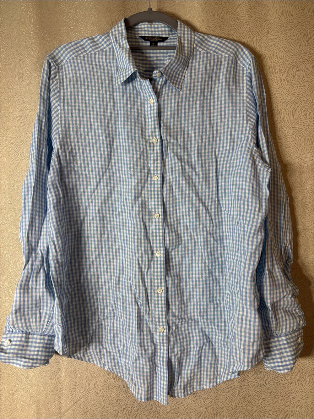 Brook’s Brothers Men's Light Blue linen Gingham Button-Up Shirt 0281